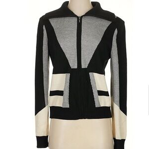 St John Stylish Black and Gray Women's Colorblock Jacket Sweater